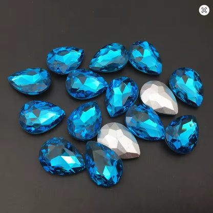 Teardrop Ear Plugs with Glass Crystal - Aquamarine