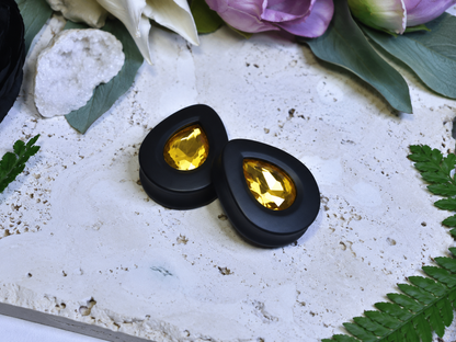 Teardrop Ear Plugs with Glass Crystal - Topaz