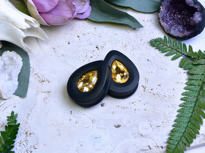 Teardrop Ear Plugs with Glass Crystal - Gold Champagne