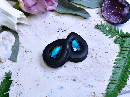Teardrop Ear Plugs with Glass Crystal - Blue Zircon