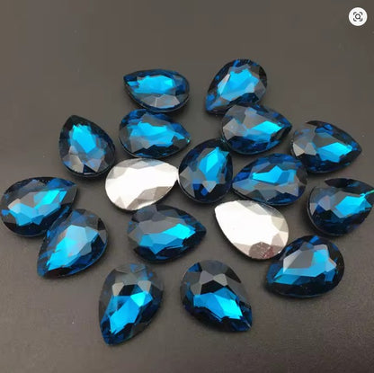 Teardrop Ear Plugs with Glass Crystal - Blue Zircon