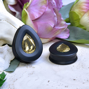 Teardrop Ear Plugs with Glass Crystal - Light Coffee Spirit of Copper - Ear Tunnels, Plugs & Jewelry