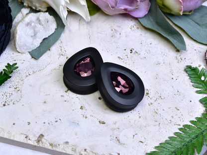 Teardrop Ear Plugs with Glass Crystal - Burgundy