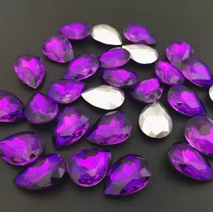 Teardrop Ear Plugs with Glass Crystal - Purple