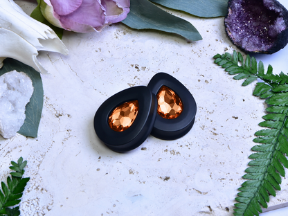 Teardrop Ear Plugs with Glass Crystal - Light Peach