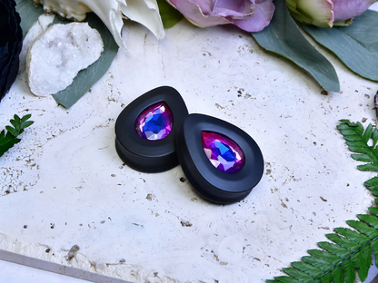 Teardrop Ear Plugs with Glass Crystal - Violet Blue