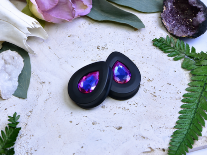 Teardrop Ear Plugs with Glass Crystal - Violet Blue
