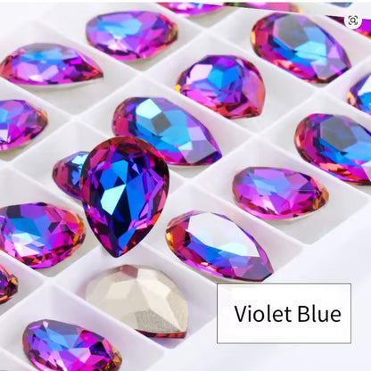 Teardrop Ear Plugs with Glass Crystal - Violet Blue