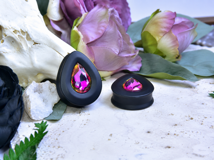 Teardrop Ear Plugs with Glass Crystal - Heliotrope
