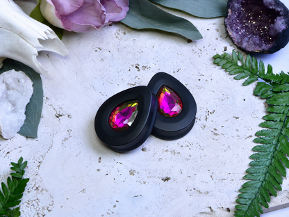Teardrop Ear Plugs with Glass Crystal - Heliotrope