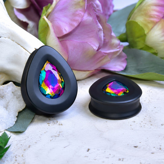 Teardrop Ear Plugs with Glass Crystal - Volcano