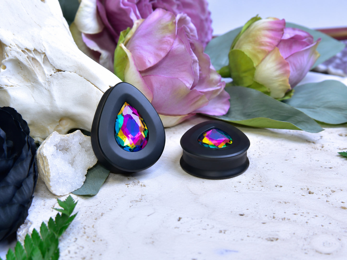 Teardrop Ear Plugs with Glass Crystal - Volcano