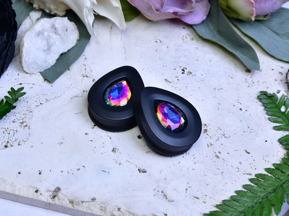 Teardrop Ear Plugs with Glass Crystal - Volcano