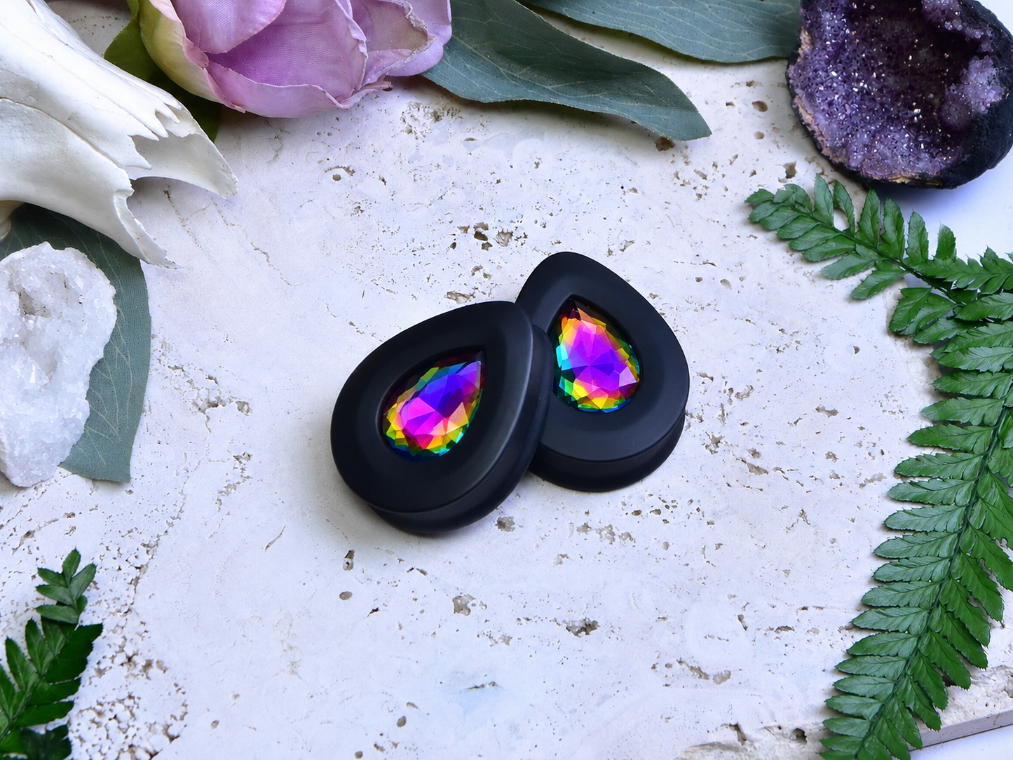 Teardrop Ear Plugs with Glass Crystal - Volcano