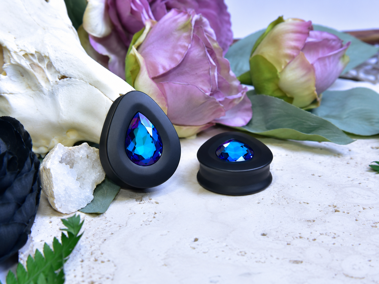 Teardrop Ear Plugs with Glass Crystal - Bermuda Blue
