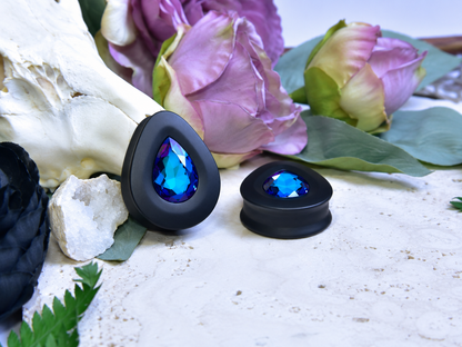 Teardrop Ear Plugs with Glass Crystal - Bermuda Blue