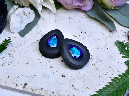 Teardrop Ear Plugs with Glass Crystal - Bermuda Blue