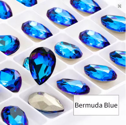 Teardrop Ear Plugs with Glass Crystal - Bermuda Blue