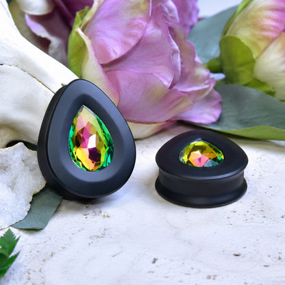 Teardrop Ear Plugs with Glass Crystal - Vitrial Rose