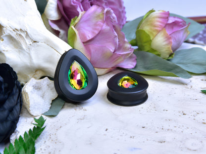 Teardrop Ear Plugs with Glass Crystal - Vitrial Rose