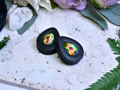 Teardrop Ear Plugs with Glass Crystal - Vitrial Rose