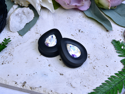 Teardrop Ear Plugs with Glass Crystal - Moonlight