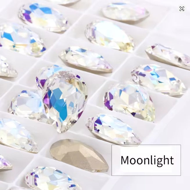 Teardrop Ear Plugs with Glass Crystal - Moonlight