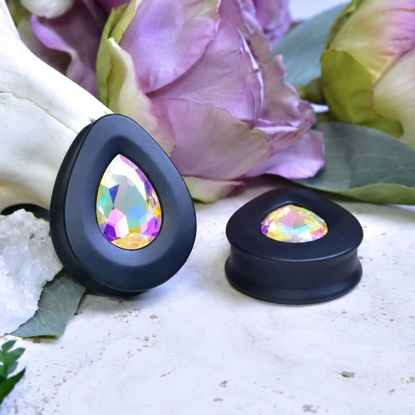 Teardrop Ear Plugs with Glass Crystal - Paradise Shine