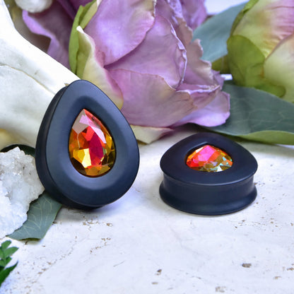 Teardrop Ear Plugs with Glass Crystal - Astral Pink