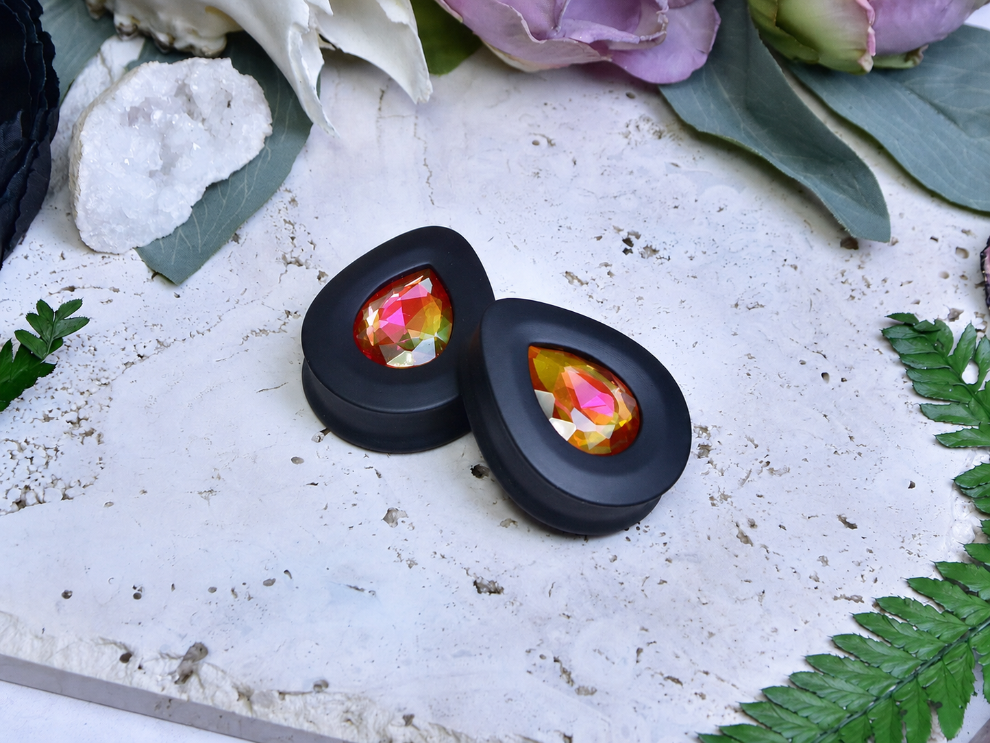 Teardrop Ear Plugs with Glass Crystal - Astral Pink