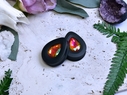 Teardrop Ear Plugs with Glass Crystal - Astral Pink
