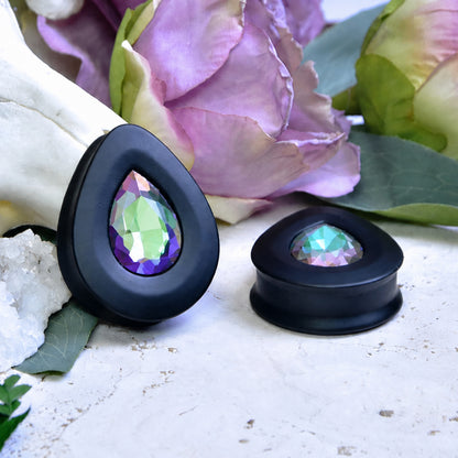 Teardrop Ear Plugs with Glass Crystal - Ghost Light