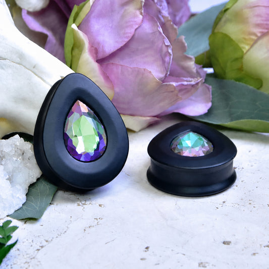 Teardrop Ear Plugs with Glass Crystal - Ghost Light