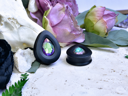 Teardrop Ear Plugs with Glass Crystal - Ghost Light