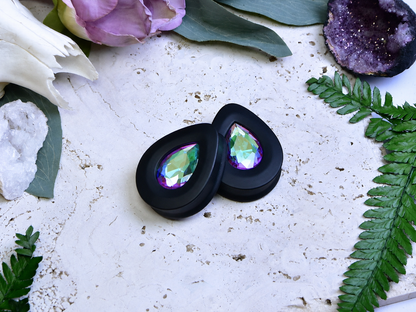 Teardrop Ear Plugs with Glass Crystal - Ghost Light