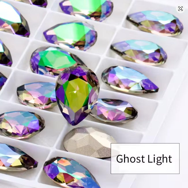 Teardrop Ear Plugs with Glass Crystal - Ghost Light