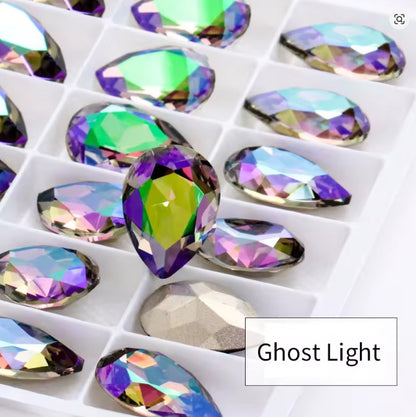 Teardrop Ear Plugs with Glass Crystal - Ghost Light