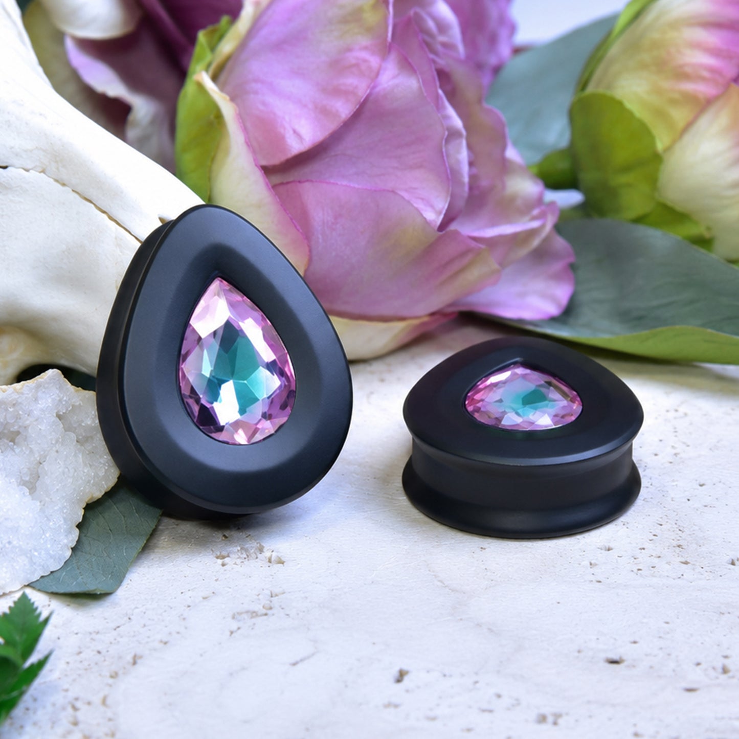 Teardrop Ear Plugs with Glass Crystal - Vitrial Light