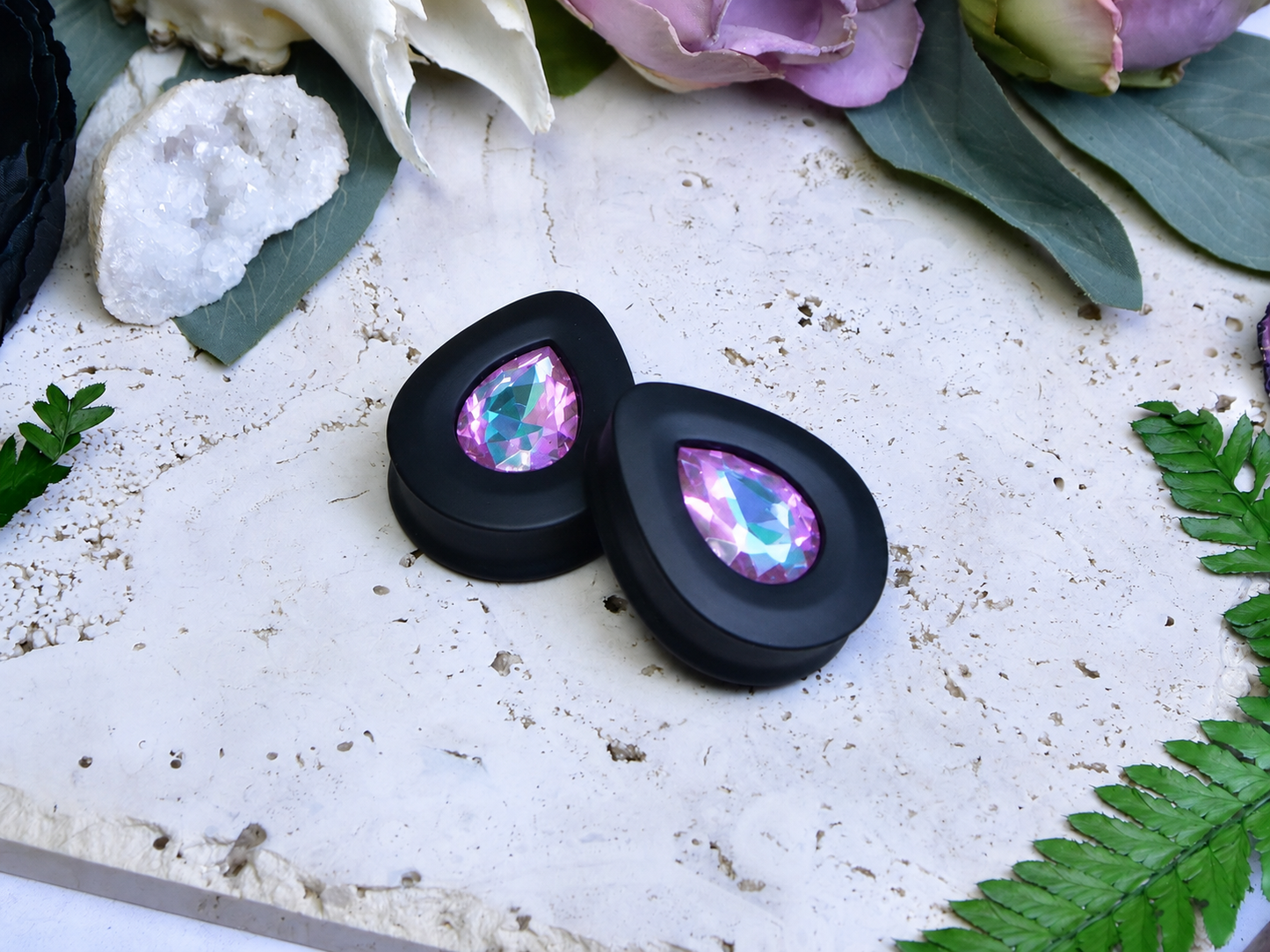 Teardrop Ear Plugs with Glass Crystal - Vitrial Light