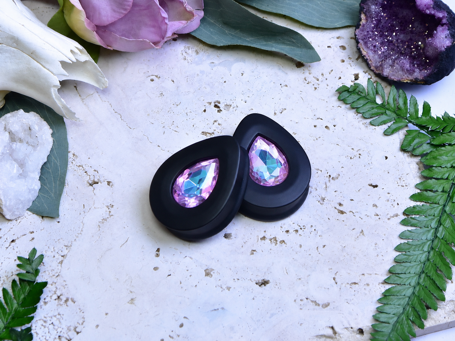 Teardrop Ear Plugs with Glass Crystal - Vitrial Light