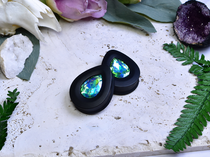 Teardrop Ear Plugs with Glass Crystal - Aquamarine AB