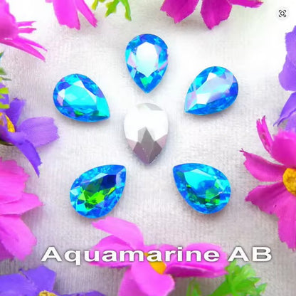 Teardrop Ear Plugs with Glass Crystal - Aquamarine AB
