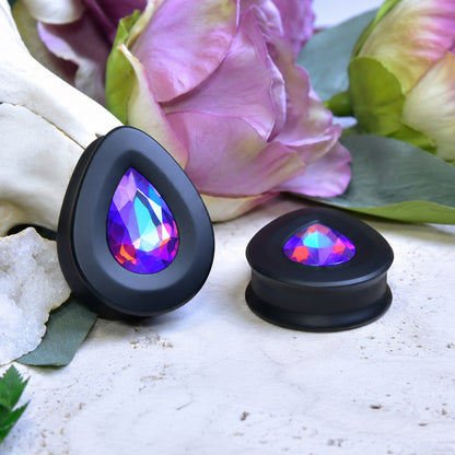 Teardrop Ear Plugs with Glass Crystal - Tea Color AB