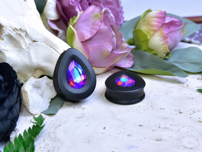 Teardrop Ear Plugs with Glass Crystal - Tea Color AB