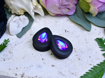 Teardrop Ear Plugs with Glass Crystal - Tea Color AB