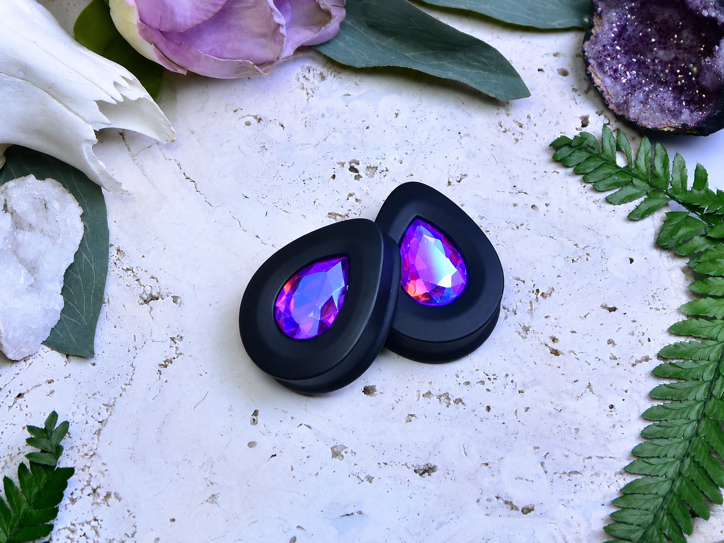 Teardrop Ear Plugs with Glass Crystal - Tea Color AB
