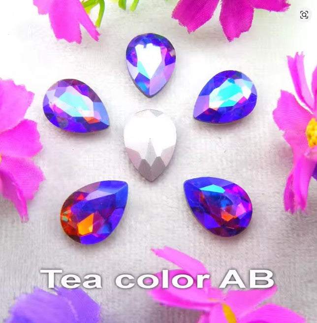 Teardrop Ear Plugs with Glass Crystal - Tea Color AB