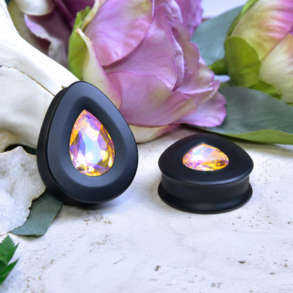 Teardrop Ear Plugs with Glass Crystal - Champagne Gold AB