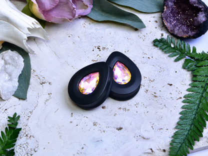 Teardrop Ear Plugs with Glass Crystal - Champagne Gold AB