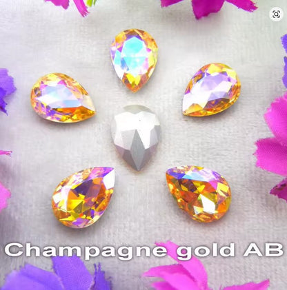 Teardrop Ear Plugs with Glass Crystal - Champagne Gold AB